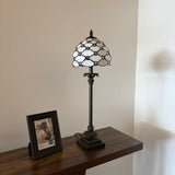 Tiffany Style Table Lamp White Stained Glass Crystal Beans LED Bulb 8"W*8"D*24"H