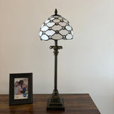 Tiffany Style Table Lamp White Stained Glass Crystal Beans LED Bulb 8"W*8"D*24"H