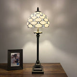 Tiffany Style Table Lamp White Stained Glass Crystal Beans LED Bulb 8"W*8"D*24"H