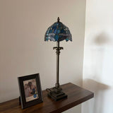 Tiffany Style Table Lamp Blue Stained Glass Dragonfly LED Bulb 8"W*8"D*24"H