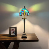 Tiffany Style Table Lamp Green Stained Glass Dragonfly LED Bulb 8"W*8"D*24"H