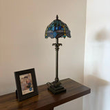 Tiffany Style Table Lamp Green Stained Glass Dragonfly LED Bulb 8"W*8"D*24"H