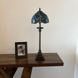 Tiffany Style Table Lamp Green Stained Glass Dragonfly LED Bulb 8"W*8"D*24"H