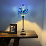 Tiffany Style Table Lamp Blue Stained Glass Baroque Style LED Bulb 8"W*8"D*24"H