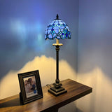 Tiffany Style Table Lamp Blue Stained Glass Baroque Style LED Bulb 8"W*8"D*24"H