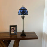 Tiffany Style Table Lamp Blue Stained Glass Baroque Style LED Bulb 8"W*8"D*24"H