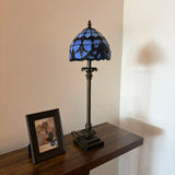 Tiffany Style Table Lamp Blue Stained Glass Baroque Style LED Bulb 8"W*8"D*24"H