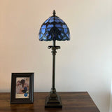 Tiffany Style Table Lamp Blue Stained Glass Baroque Style LED Bulb 8"W*8"D*24"H