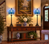 Tiffany Style Table Lamp Blue Stained Glass Baroque Style LED Bulb 8"W*8"D*24"H