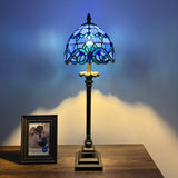 Tiffany Style Table Lamp Blue Stained Glass Baroque Style LED Bulb 8"W*8"D*24"H