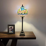 Tiffany Style Table Lamp Blue Pink Stained Glass Hummingbird Flowers LED Bulb 8"W*8"D*24"H