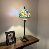 Tiffany Style Table Lamp Blue Pink Stained Glass Hummingbird Flowers LED Bulb 8"W*8"D*24"H