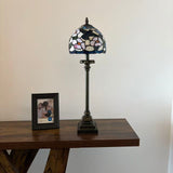 Tiffany Style Table Lamp Blue Pink Stained Glass Hummingbird Flowers LED Bulb 8"W*8"D*24"H