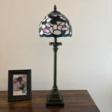 Tiffany Style Table Lamp Blue Pink Stained Glass Hummingbird Flowers LED Bulb 8"W*8"D*24"H
