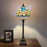 Tiffany Style Table Lamp Blue Pink Stained Glass Hummingbird Flowers LED Bulb 8"W*8"D*24"H