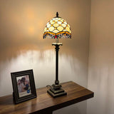 Tiffany Style Table Lamp Beige Stained Glass Crystal Beans LED Bulb 8"W*8"D*24"H