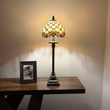 Tiffany Style Table Lamp Beige Stained Glass Crystal Beans LED Bulb 8"W*8"D*24"H