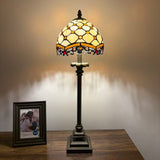 Tiffany Style Table Lamp Beige Stained Glass Crystal Beans LED Bulb 8"W*8"D*24"H