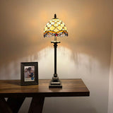 Tiffany Style Table Lamp Beige Stained Glass Crystal Beans LED Bulb 8"W*8"D*24"H