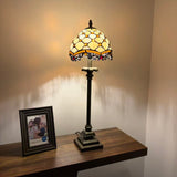 Tiffany Style Table Lamp Beige Stained Glass Crystal Beans LED Bulb 8"W*8"D*24"H