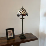 Tiffany Style Table Lamp Beige Stained Glass Crystal Beans LED Bulb 8"W*8"D*24"H