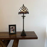 Tiffany Style Table Lamp Beige Stained Glass Crystal Beans LED Bulb 8"W*8"D*24"H