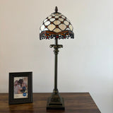 Tiffany Style Table Lamp Beige Stained Glass Crystal Beans LED Bulb 8"W*8"D*24"H