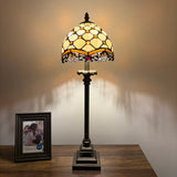 Tiffany Style Table Lamp Beige Stained Glass Crystal Beans LED Bulb 8"W*8"D*24"H