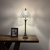 Tiffany Style Table Lamp White Stained Glass Baroque Style LED Bulb 8"W*8"D*24"H