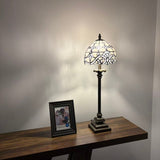Tiffany Style Table Lamp White Stained Glass Baroque Style LED Bulb 8"W*8"D*24"H
