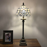 Tiffany Style Table Lamp White Stained Glass Baroque Style LED Bulb 8"W*8"D*24"H