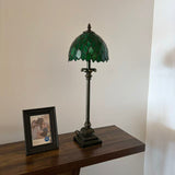 Tiffany Style Table Lamp Green Stained Glass Leaves LED Bulb 8"W*8"D*24"H