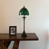 Tiffany Style Table Lamp Green Stained Glass Leaves LED Bulb 8"W*8"D*24"H