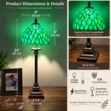 Tiffany Style Table Lamp Green Stained Glass Leaves LED Bulb 8"W*8"D*24"H