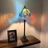 Tiffany Style Table Lamp Green Blue Stained Glass LED Bulb 8"W*8"D*24"H