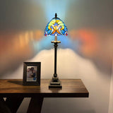 Tiffany Style Table Lamp Green Blue Stained Glass LED Bulb 8"W*8"D*24"H