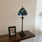 Tiffany Style Table Lamp Green Blue Stained Glass LED Bulb 8"W*8"D*24"H