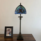 Tiffany Style Table Lamp Green Blue Stained Glass LED Bulb 8"W*8"D*24"H
