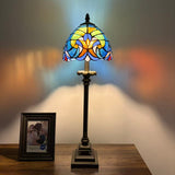 Tiffany Style Table Lamp Green Blue Stained Glass LED Bulb 8"W*8"D*24"H