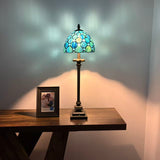 Tiffany Style Table Lamp Blue Stained Glass Crystal Beans LED Bulb 8"W*8"D*24"H