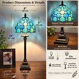Tiffany Style Table Lamp Blue Stained Glass Crystal Beans LED Bulb 8"W*8"D*24"H
