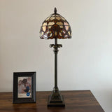 Tiffany Style Table Lamp Gold Stained Glass Baroque Style LED Bulb 8"W*8"D*24"H