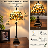 Tiffany Style Table Lamp Gold Stained Glass Baroque Style LED Bulb 8"W*8"D*24"H