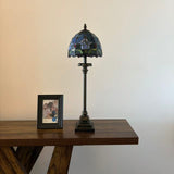 Tiffany Style Table Lamp Blue Stained Glass Purple Tulips LED Bulb 8"W*8"D*24"H