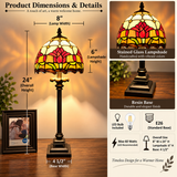 Tiffany Style Table Lamp Stained Glass Red Tulips LED Bulb 8"W*8"D*24"H