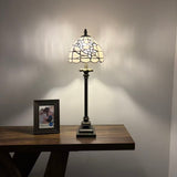 Tiffany Style Table Lamp White Stained Glass Flowers LED Bulb 8"W*8"D*24"H