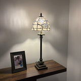 Tiffany Style Table Lamp White Stained Glass Flowers LED Bulb 8"W*8"D*24"H