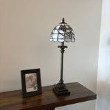 Tiffany Style Table Lamp White Stained Glass Flowers LED Bulb 8"W*8"D*24"H