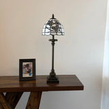 Tiffany Style Table Lamp White Stained Glass Flowers LED Bulb 8"W*8"D*24"H