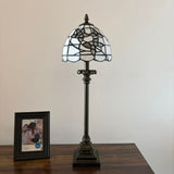 Tiffany Style Table Lamp White Stained Glass Flowers LED Bulb 8"W*8"D*24"H